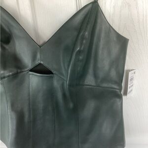 Bar III Dark Green Faux Leather Top